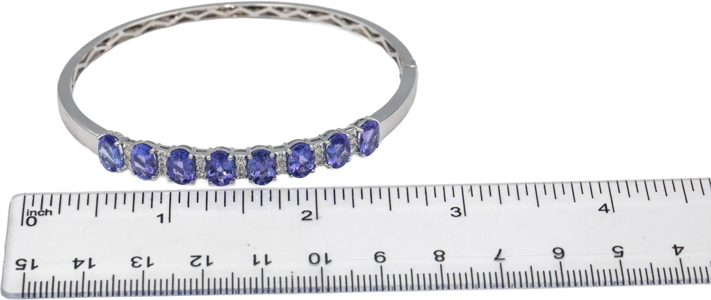 14k White Gold Jewelry Round Diamond & Oval Tanzanite Bangle Bracelet 6.71CT