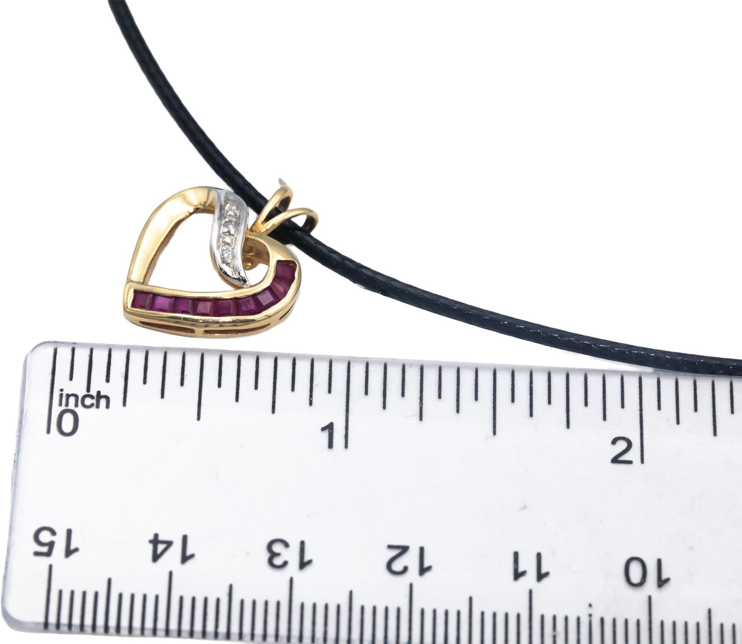 14k Yellow & White Gold Ruby Heart Pendant Necklace w/ Diamond Accents 0.50CTW