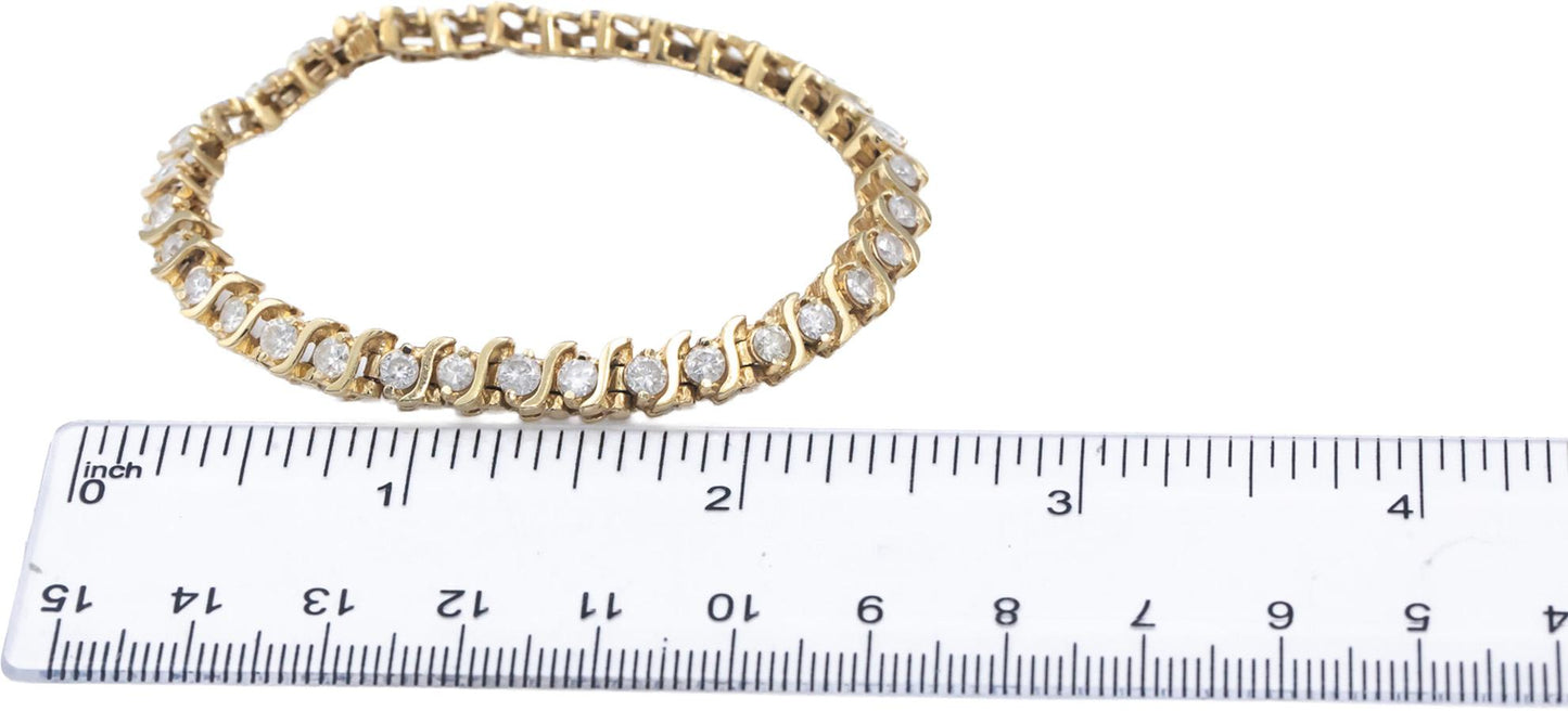 Diamond Round Cut 14k Yellow Gold S-Link Tennis Bracelet 3.50 CT