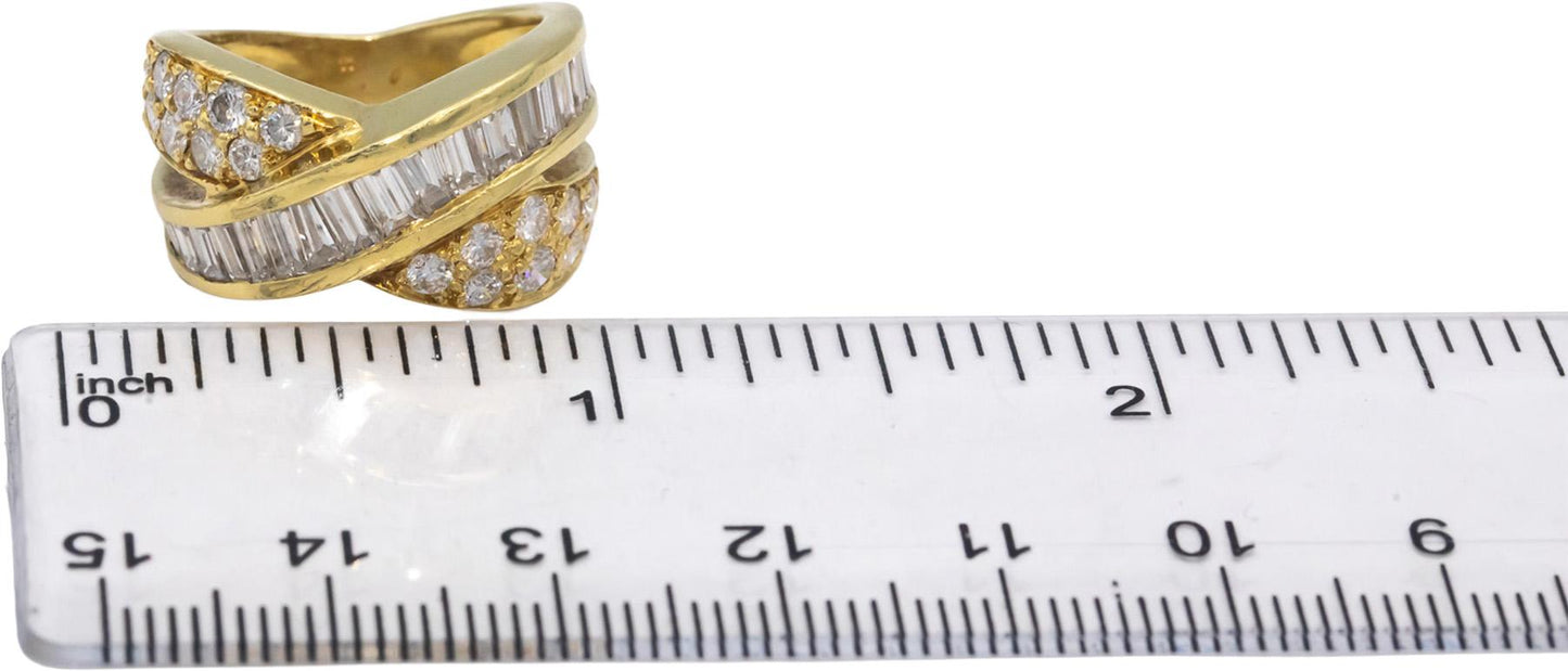 18k Yellow Gold Baguette & Round VS Diamond Crossover Ring 2.50CT Size 5.75