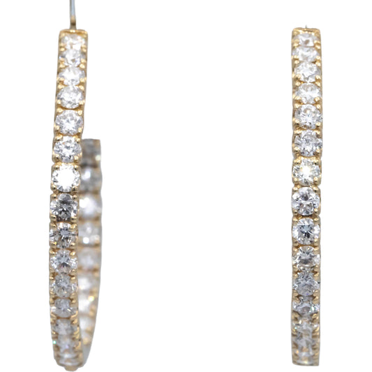 14k Yellow Gold Round Lab Grown Diamond Inside Out Hoop Earrings 5.0CT