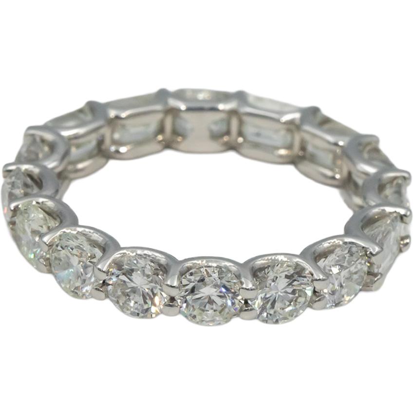 18k White Gold Round & Emerald Cut Diamond Eternity Band Ring 3.92CT Size 7