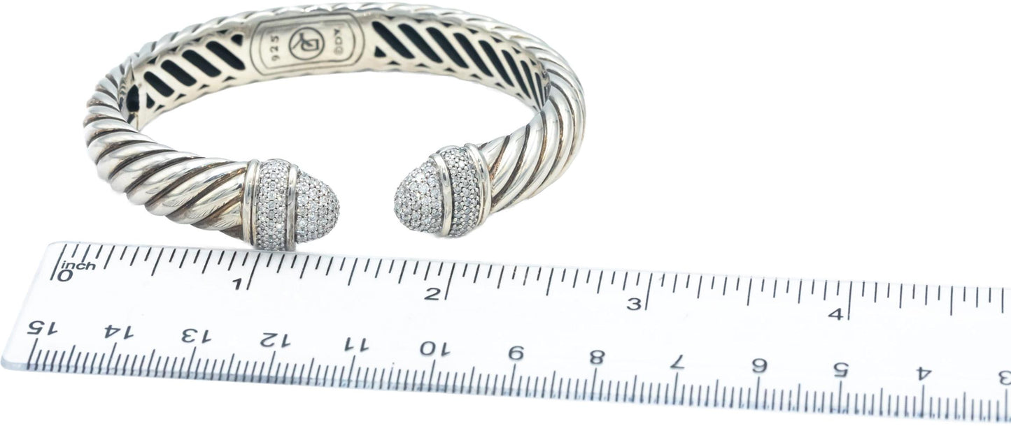 DAVID YURMAN Sterling Silver Diamond Waverly Cable Cuff Bracelet 1.17CT $3200