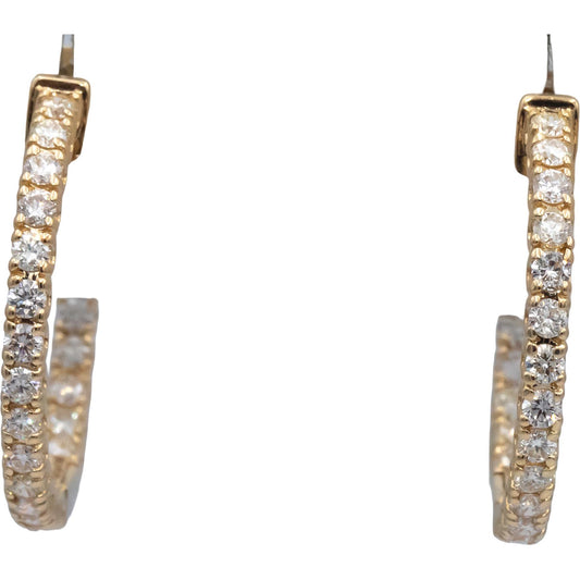 14k Yellow Gold Round Diamond Inside Out Circle Hoop Earrings 1.34CT