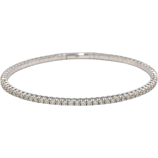 18k White Gold VS Round Diamond Semi-Flexible Bangle Bracelet 2.51CT