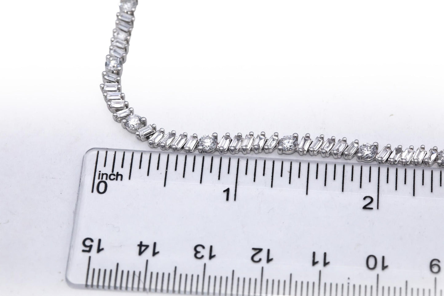 14k White Gold Lab-Grown Baguette & Round VS Diamond Line Necklace 8.50CT