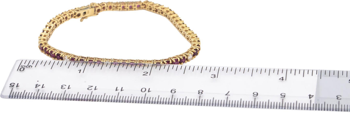 14k Yellow Gold VS Round Diamond & Ruby Tennis Bracelet 4.0CT