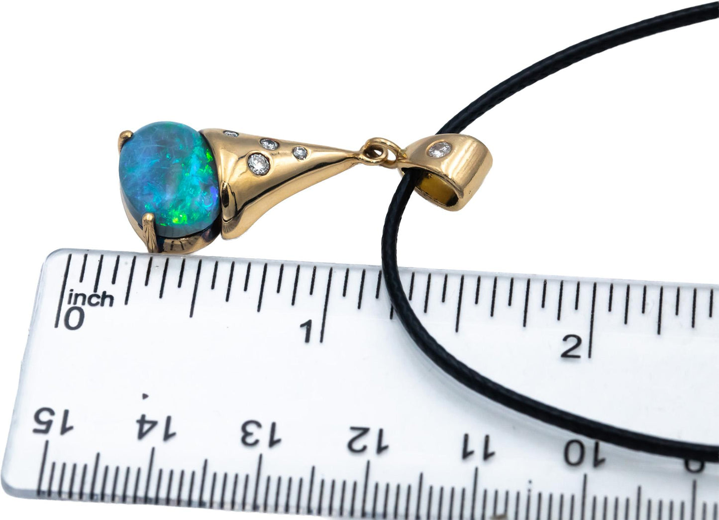 14k Yellow Gold Cabochon Opal Round Diamond Pendant Necklace 3.0CT