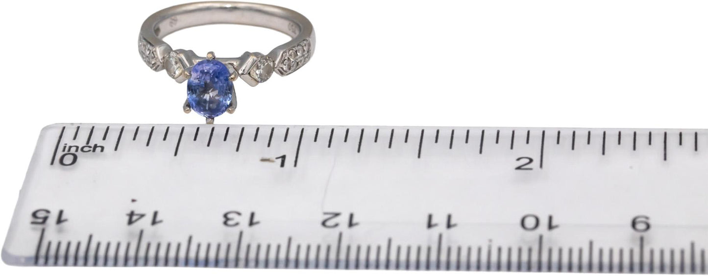 18k White Gold Oval Sapphire VS Round Diamond Cocktail Ring 1.36CT Size 5.5