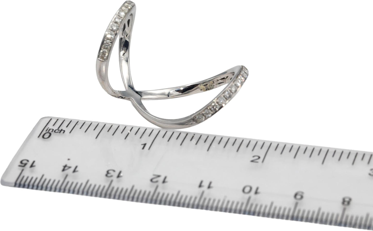 18k White Gold Round Diamond Criss Cross Infinity Ring 0.65CT Size 6.5