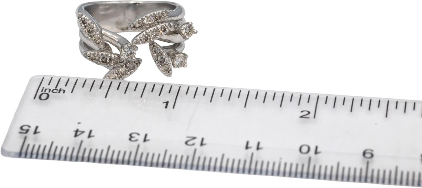 14k White Gold Round Diamond Floral Multi-Band Ring 0.56CT Size 6.5