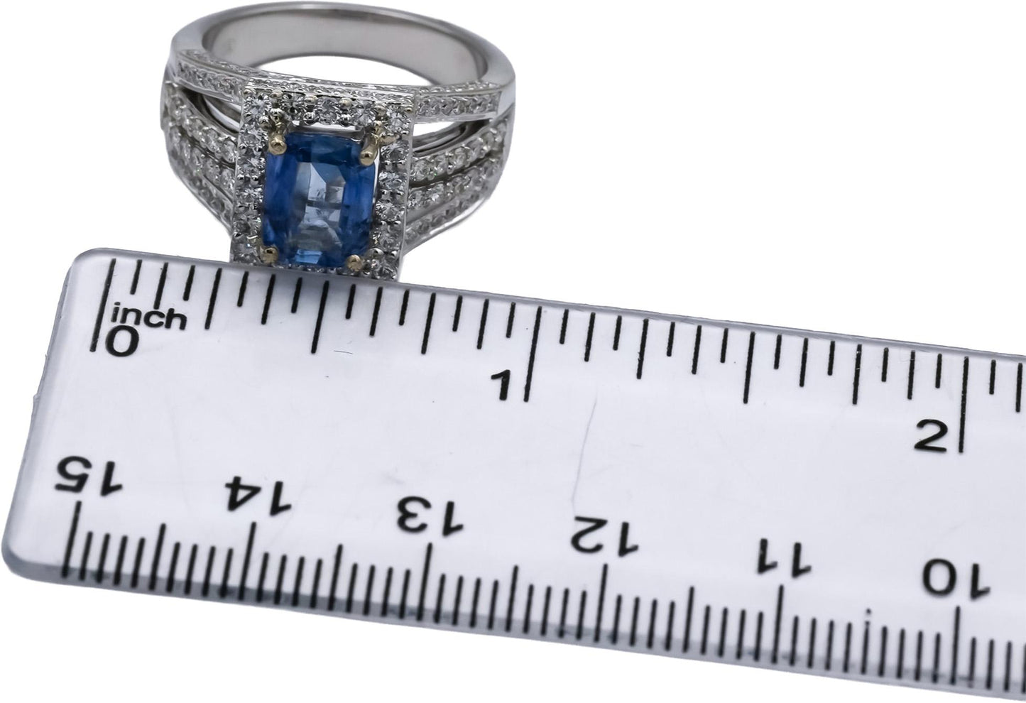 18k White Gold Blue Sapphire and Diamond Cocktail Ring 3.10CTW Size 6.75