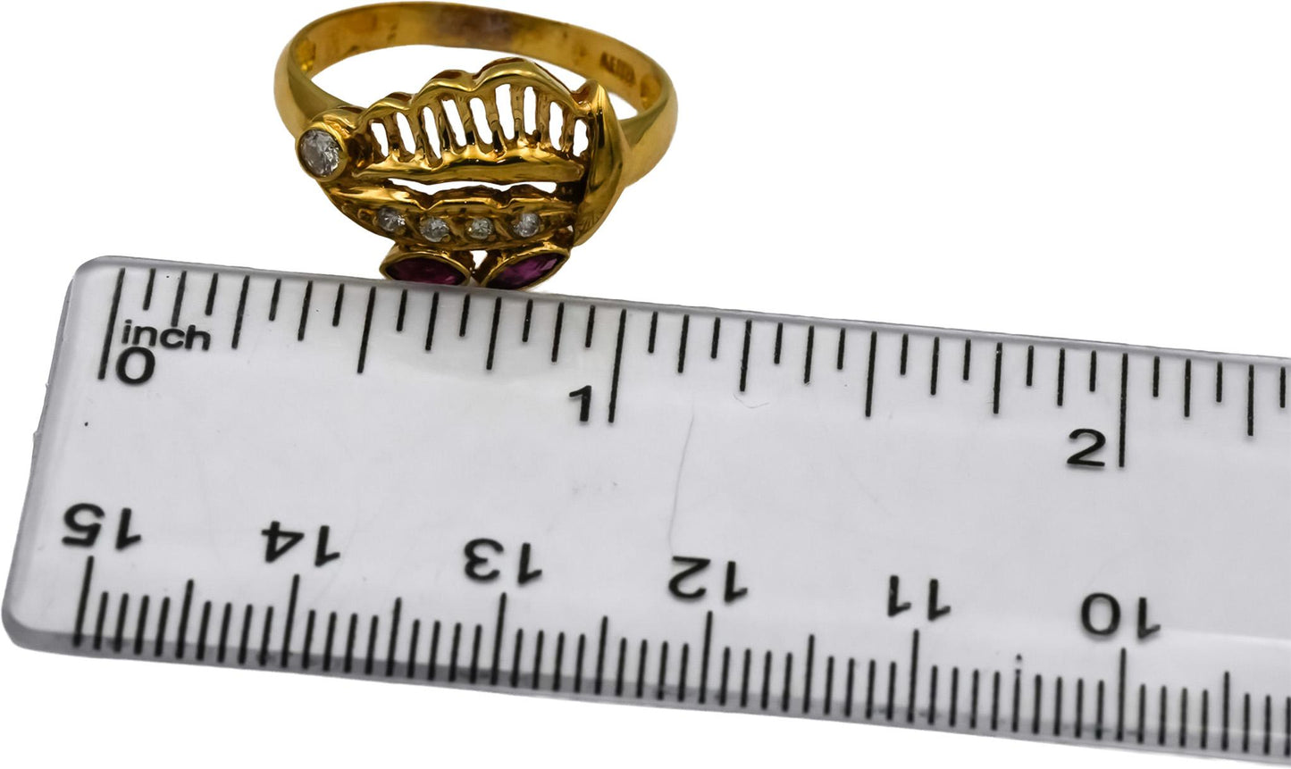 18k Yellow Gold Diamond and Ruby Cocktail Ring 0.20CT Size 8.5