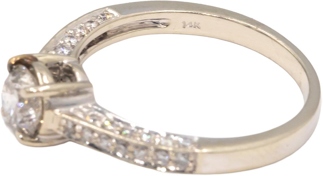 14k White Gold Round Diamond Engagement Ring 1.0CT w/ 0.65CT Center Size 7
