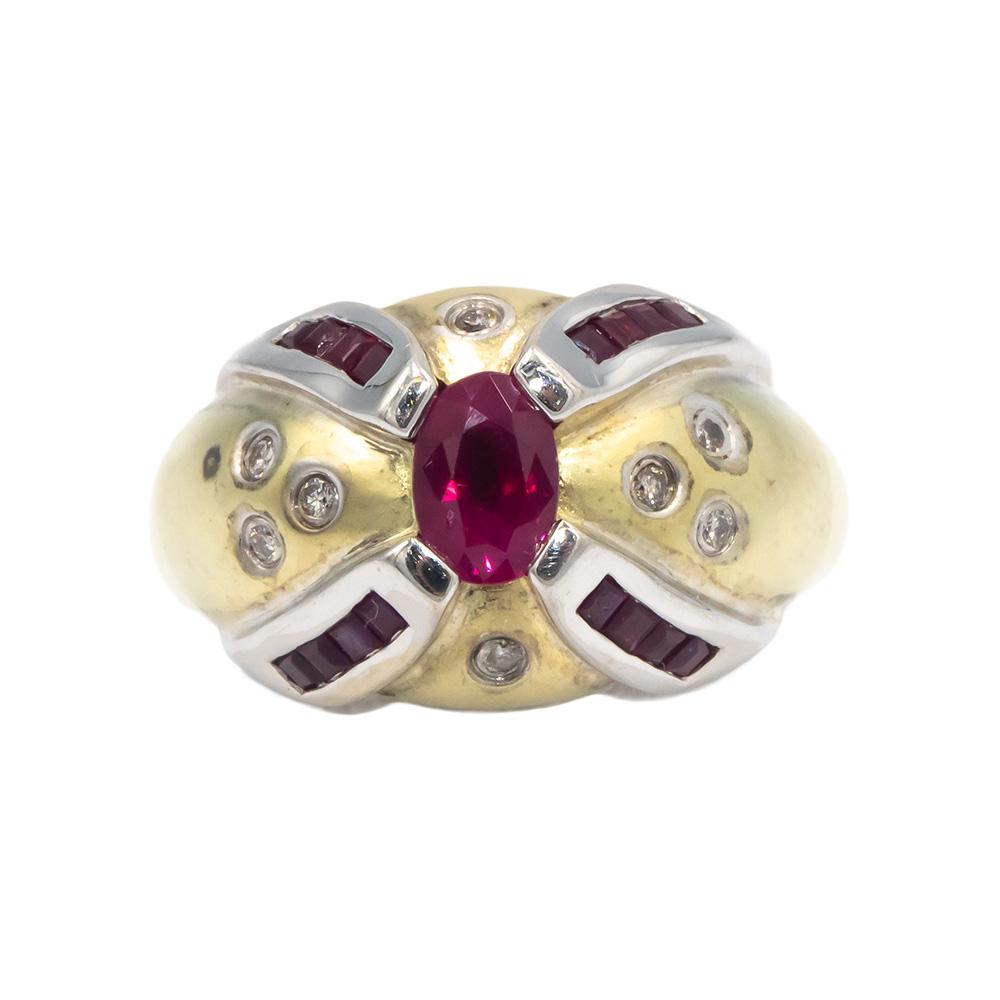 14k Yellow White Gold Diamond and Ruby Cocktail Ring 0.62CT Size 7.25
