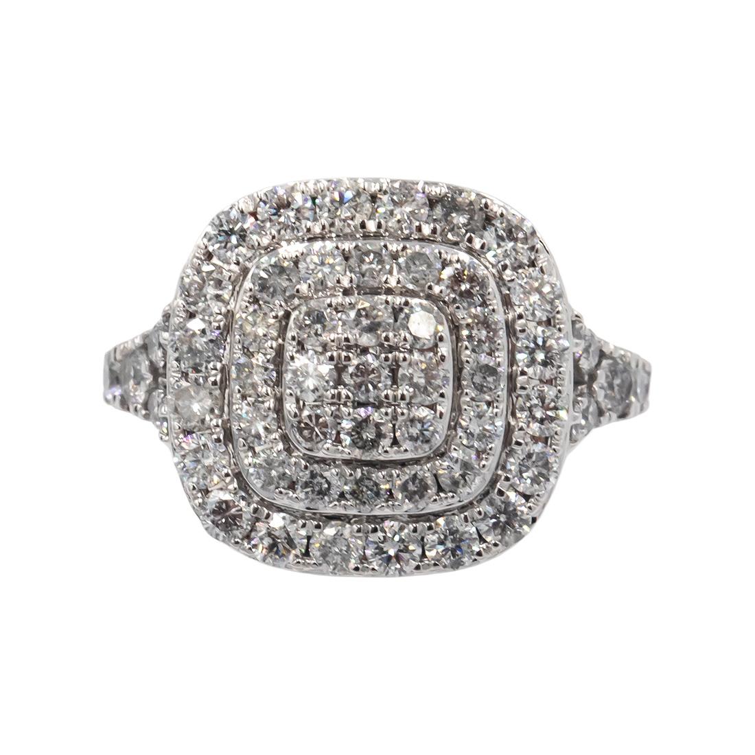 10K White Gold Jumbo Round Diamond Cluster Statement Ring 2.0 cts