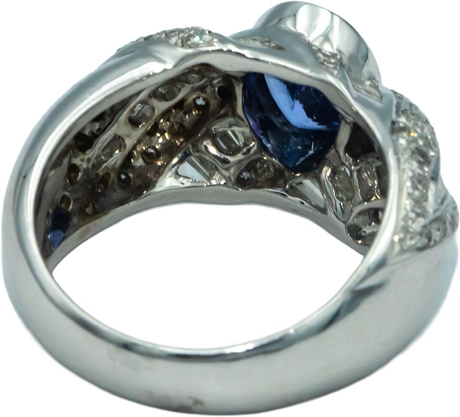 KALATI 18K White Gold 1.84CT Diamond and Tanzanite Cocktail Ring Size 6
