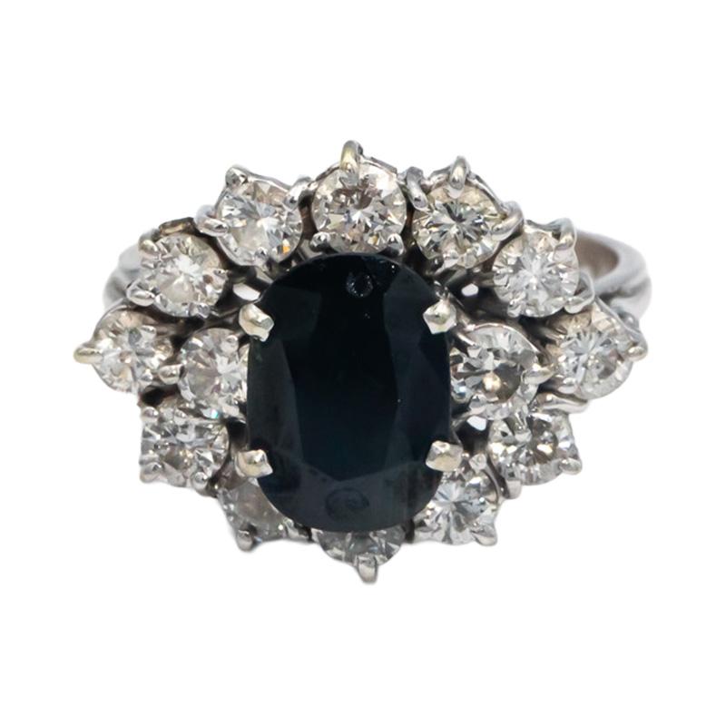 18k White Gold 2.60CT VS Diamond and Sapphire Cocktail Ring Size 6.75
