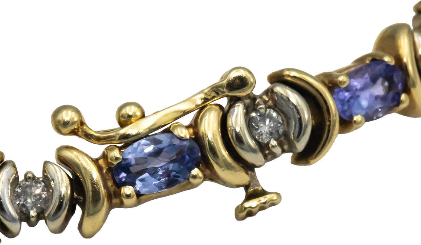 14k Yellow & White Gold Diamond and Tanzanite Fancy Tennis Bracelet 1.65CT