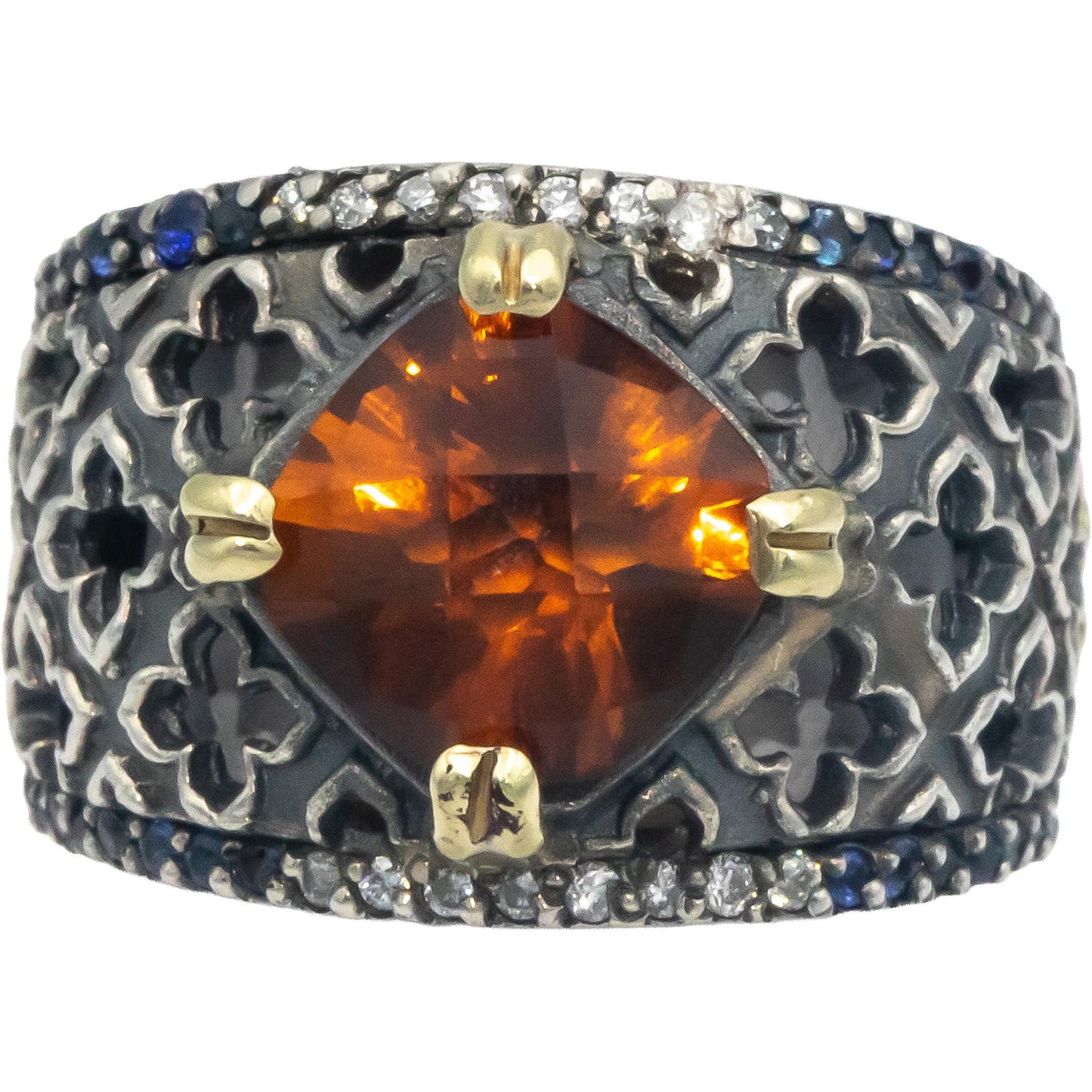 STAMBOLIAN 18k Gold Sterling Silver Diamond Citrine Sapphire Ring 0.14CT Sz 5.75