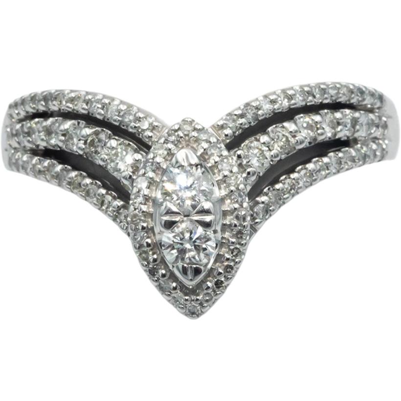 10k White Gold Marquise and Round Diamond Cluster Ring 0.50CT Size 7