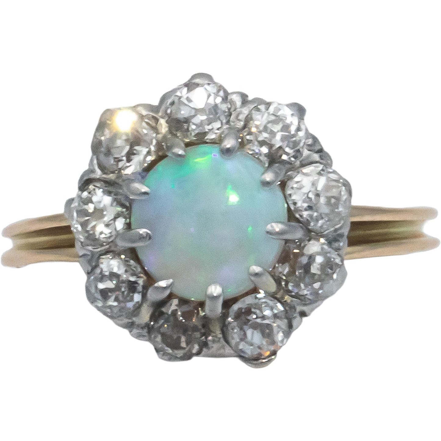 Vintage Antique 14k White & Yellow Gold 1.0CT VS Diamond and Opal Ring Size 4
