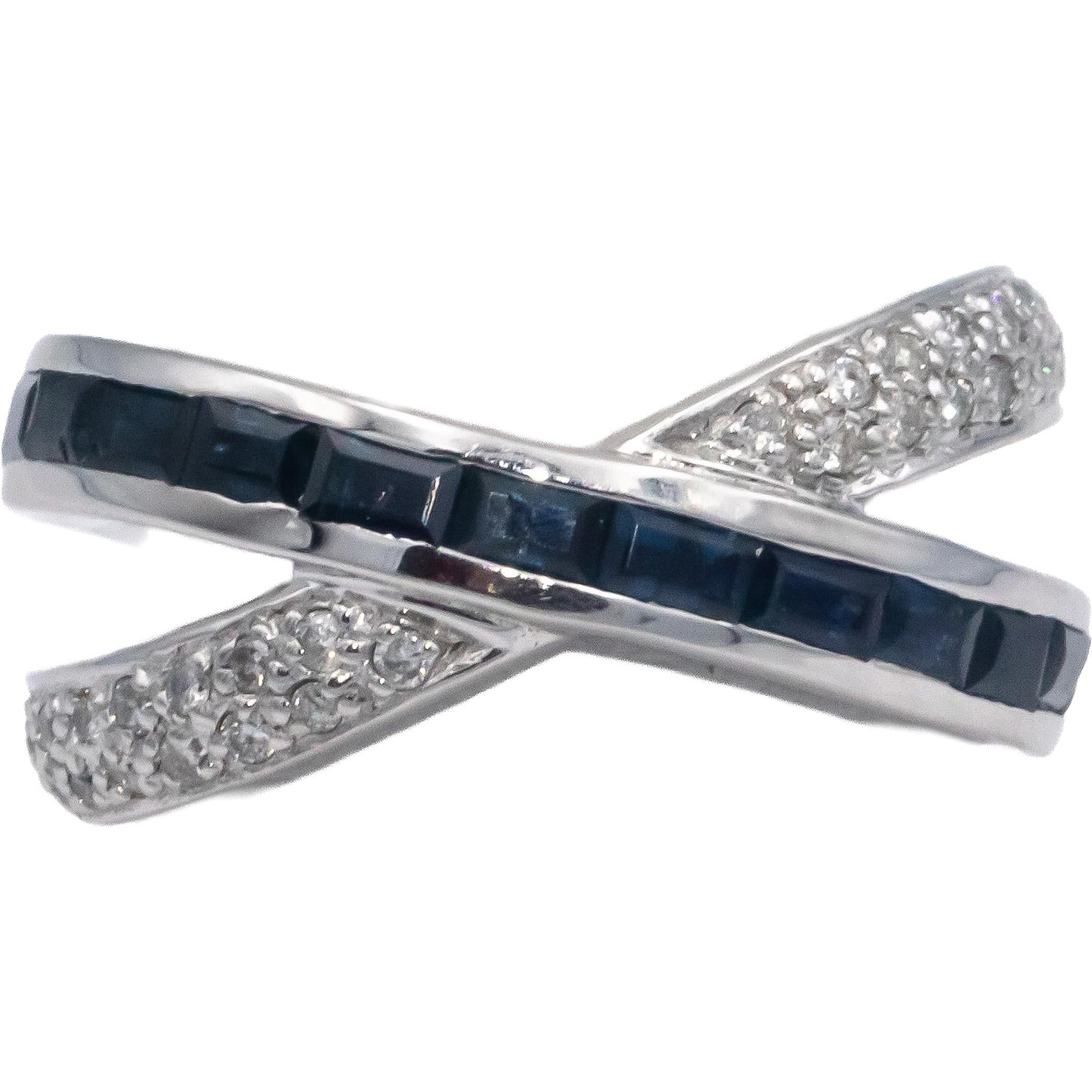 KALATI 14k White Gold 1.17CT Diamond and Sapphire Crossover Ring Size 6.75