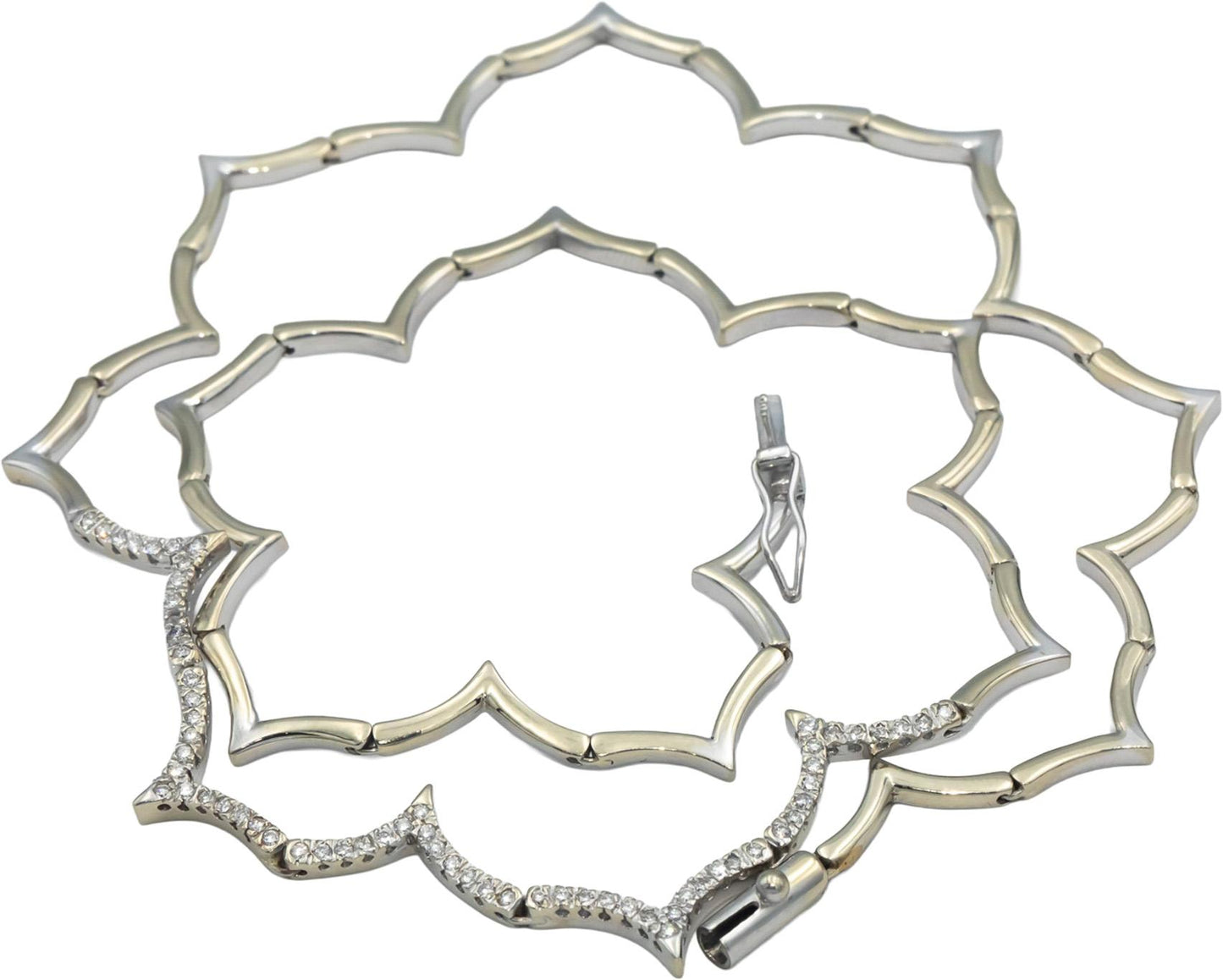 18k White Gold Round Diamond Wavy Fancy Link Necklace 0.70CT