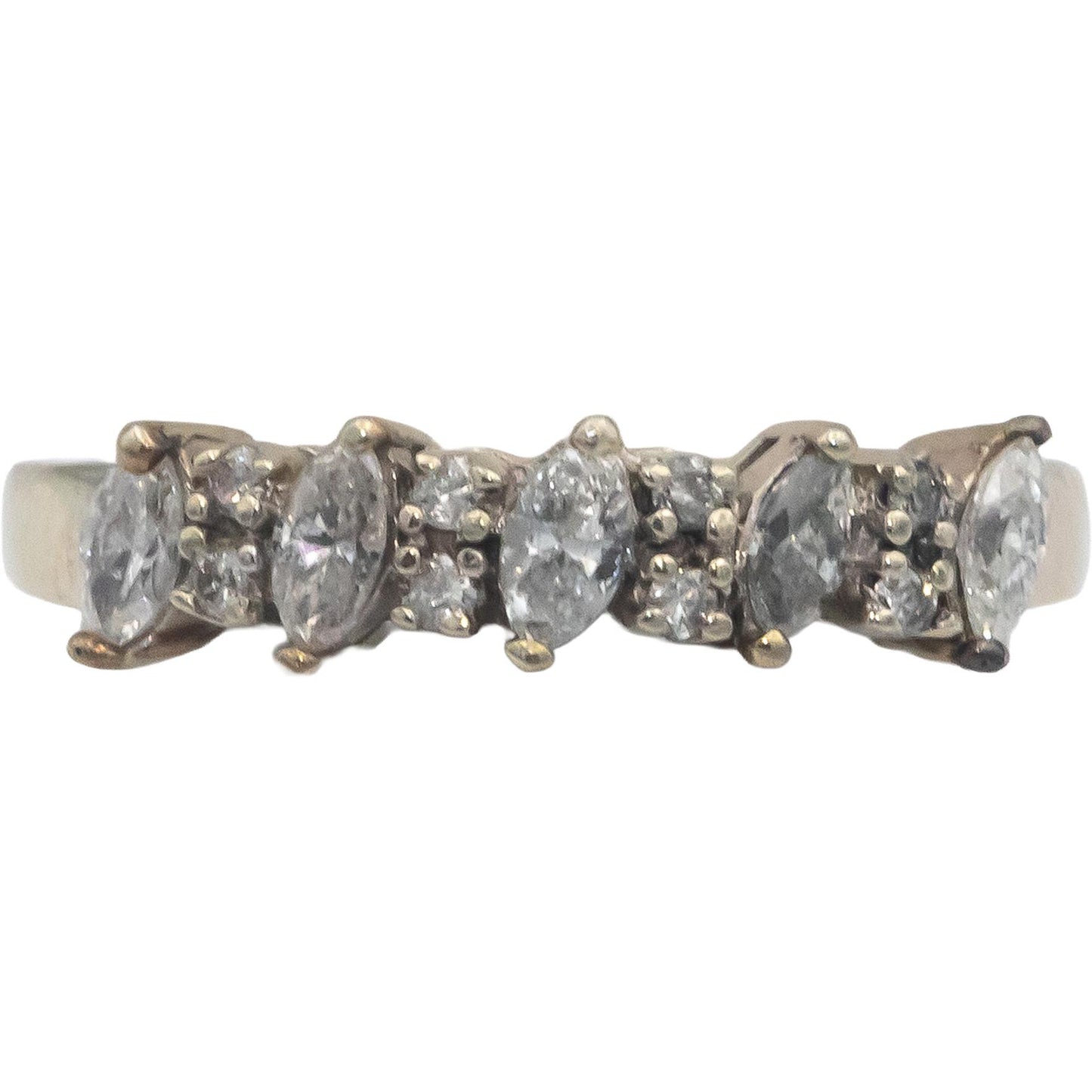 K & S 14k White Gold 0.55CT Marquise and Round Cut Diamond Band Ring Size 7