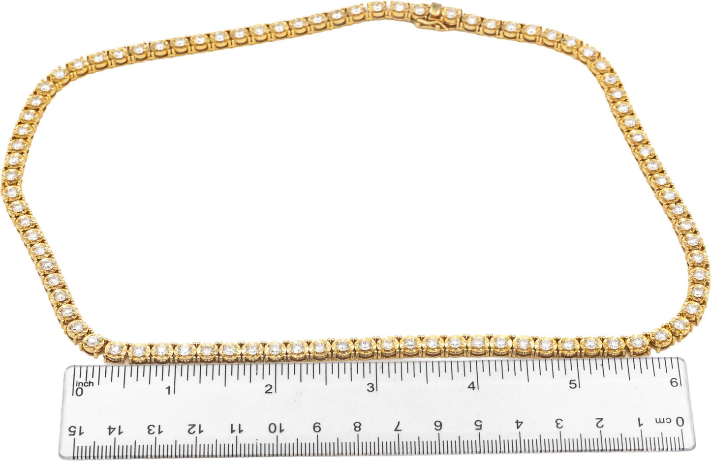 14k Yellow Gold VS Round Cut Diamond Tennis Necklace 20.25" Long 13.02CT