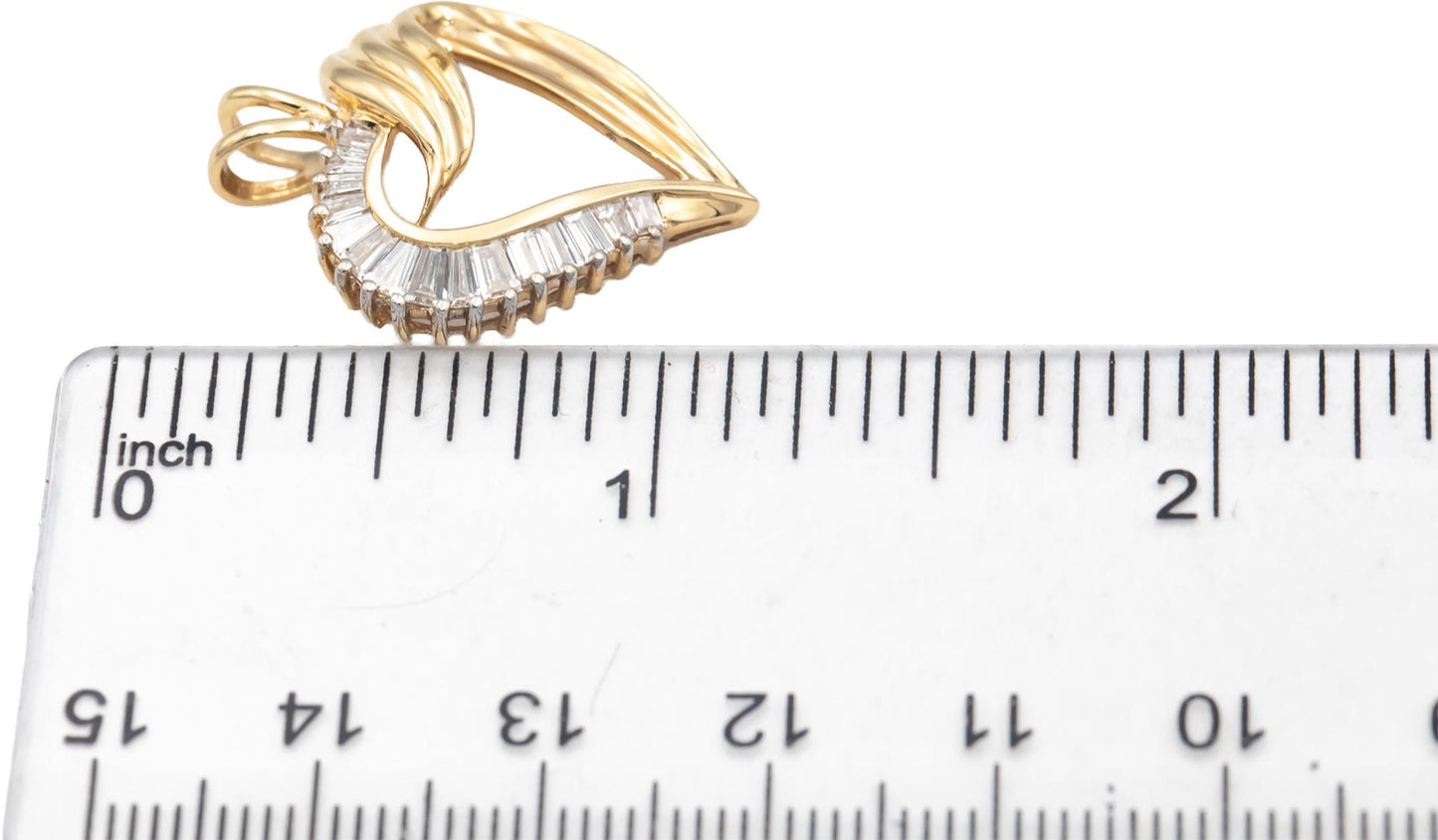 14k Yellow Gold VS Baguette Cut Diamond Heart Pendant 0.75CT