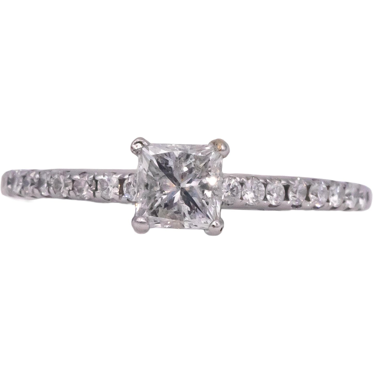 14k White Gold 1.0CT Diamond Engagement Ring w/ 0.82CT Princess Center Size 8.25