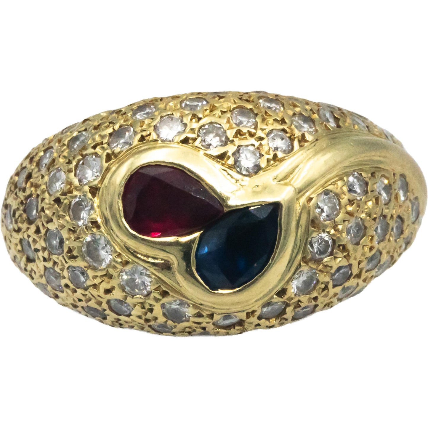 14k Yellow Gold 2.10CT Diamond Ruby Sapphire Cluster Dome Ring Size 6.75