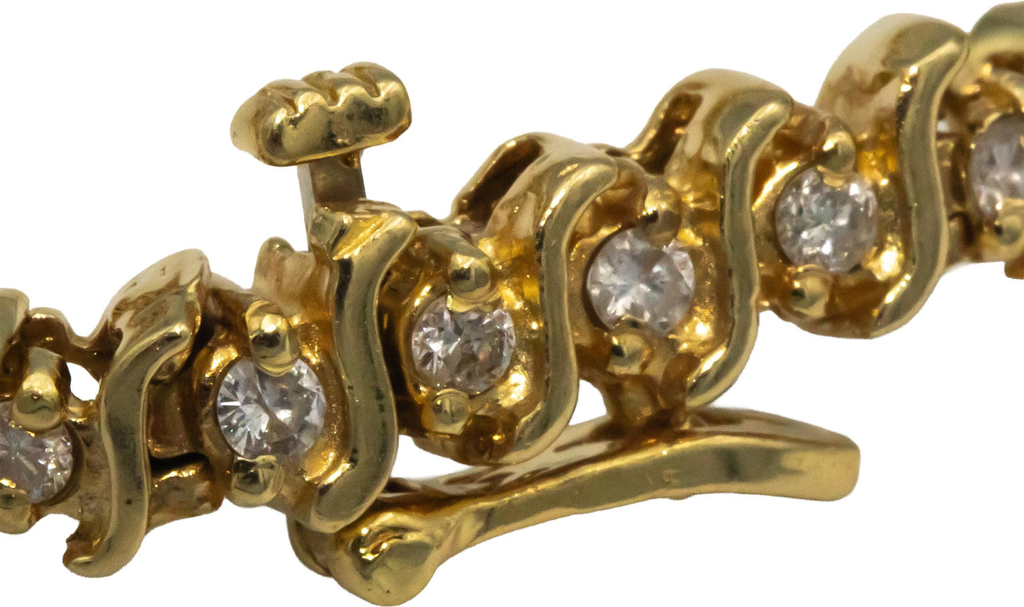 14k Yellow Gold 2.0CT Round Cut Diamond S-Link Tennis Bracelet