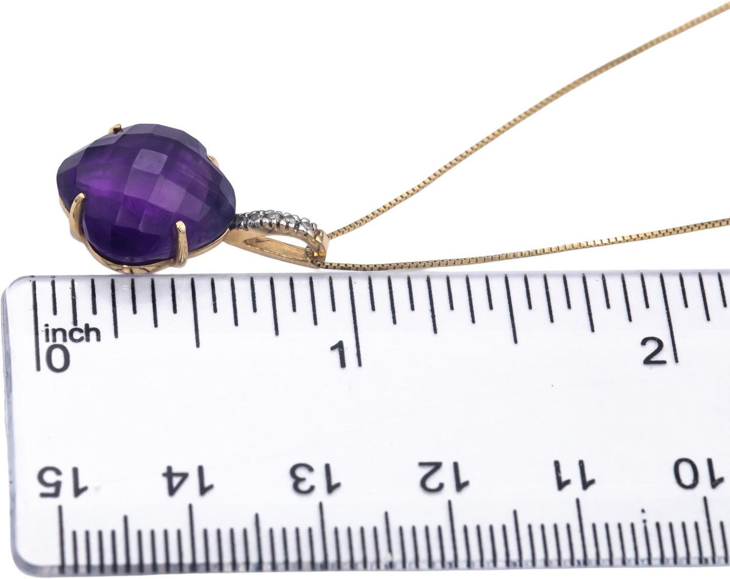 14k Yellow Gold 6.03CT Amethyst Pendant Necklace w/ Diamond Accents