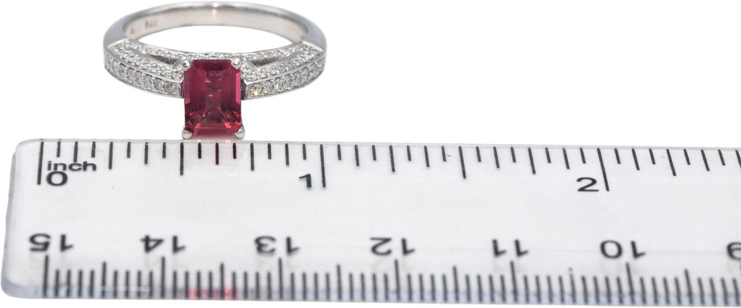 14k White Gold 1.51CT Diamond & Pink Tourmaline Ring Size 7