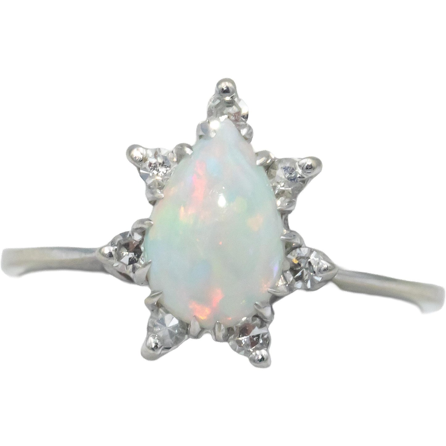 Antique Vintage 14k White Gold 1.25CT VS Diamond and Opal Ring Size 8.25