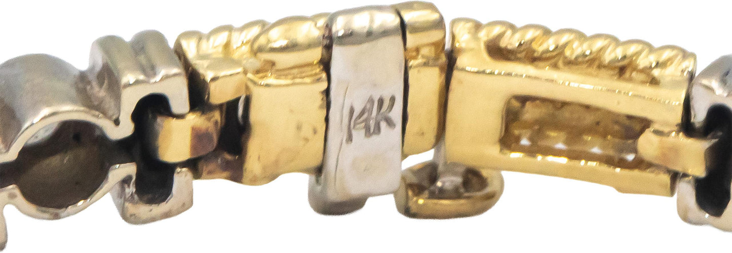 14k Yellow & White Gold 0.40CT Round Cut Diamond Fancy Link Bracelet