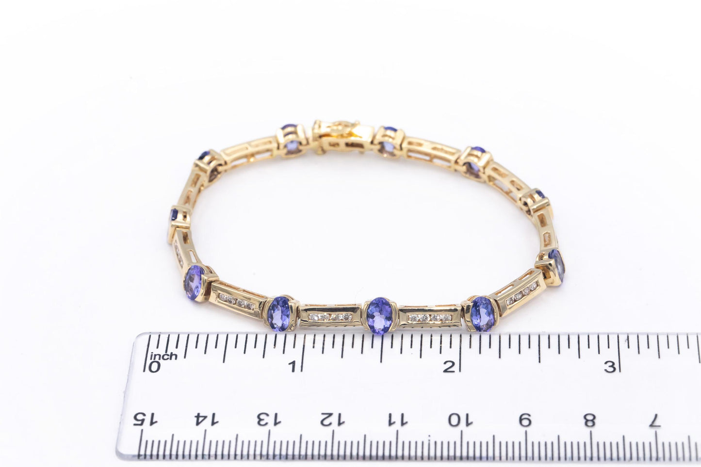 14k Yellow Gold Jewelry Diamond & Tanzanite Channel Set Link Bracelet 5.70CT