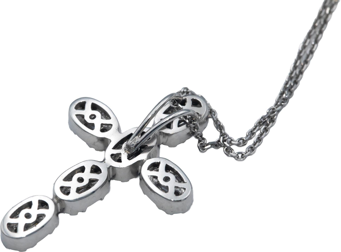 18k White Gold 1.0CT VS Baguette & Round Diamond Cross Crucifix Pendant Necklace