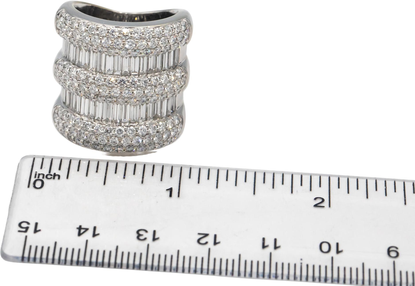 Diamond 18k White Gold Round Baguette Cluster 5 Row Wide Band Ring 5.0CT Size 7