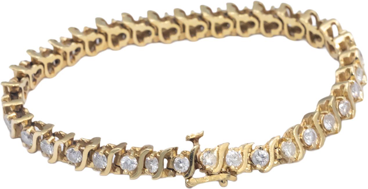 Diamond Round Cut 14k Yellow Gold S-Link Tennis Bracelet 3.50 CT
