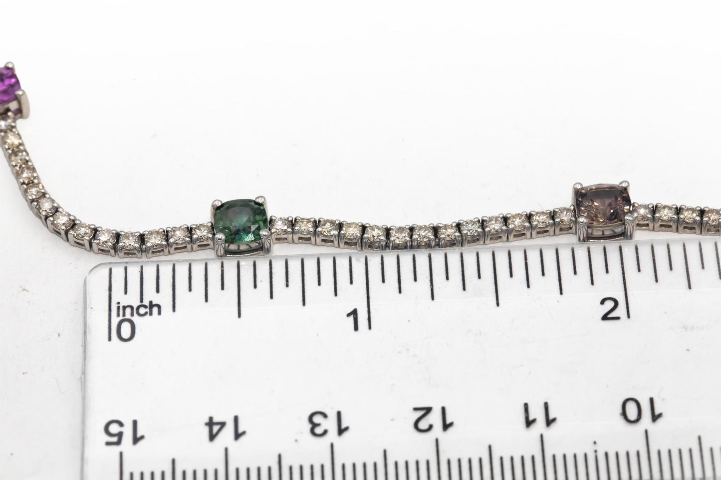 LE VIAN 14k White Gold Diamond & Rainbow Sapphire Fancy Necklace Chain 14.70CT