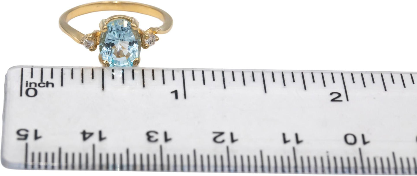Blue Topaz & Diamond 14k Yellow Gold Cocktail Ring 1.54CT Size 6