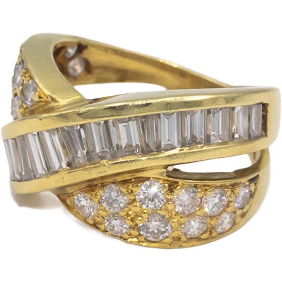 18k Yellow Gold Baguette & Round VS Diamond Crossover Ring 2.50CT Size 5.75