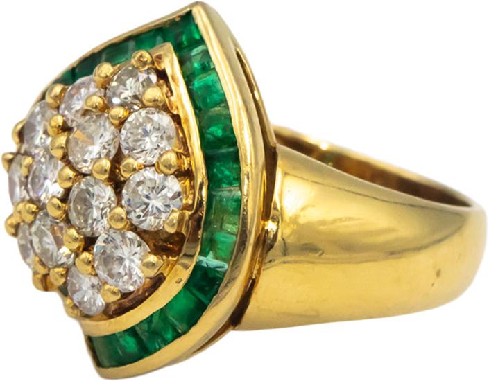 18k Yellow Gold Jewelry Diamond & Emerald Cluster Cocktail Ring 2.16CT Size 5.5