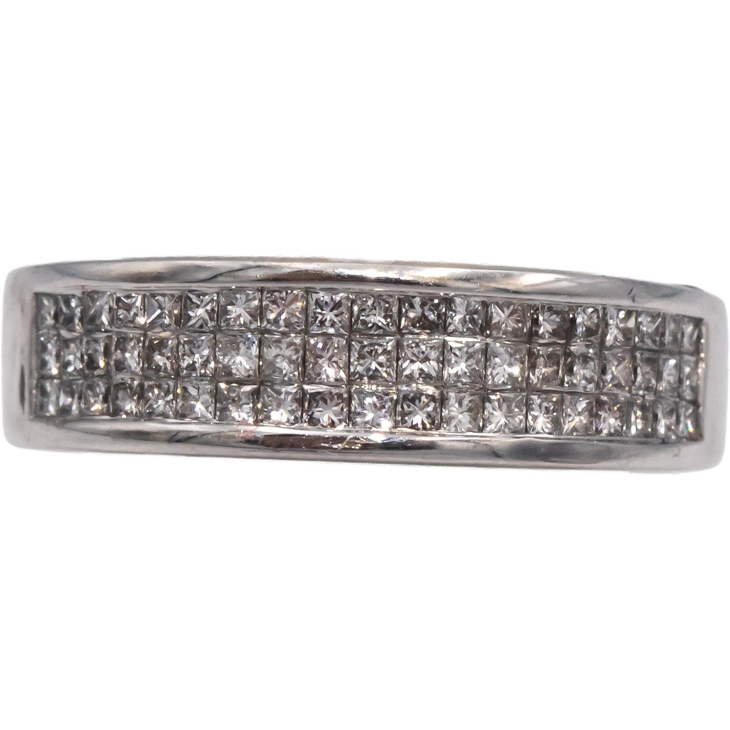 14k White Gold Princess Cut Diamond Three Row Band Ring 1.0CT Size 5.75