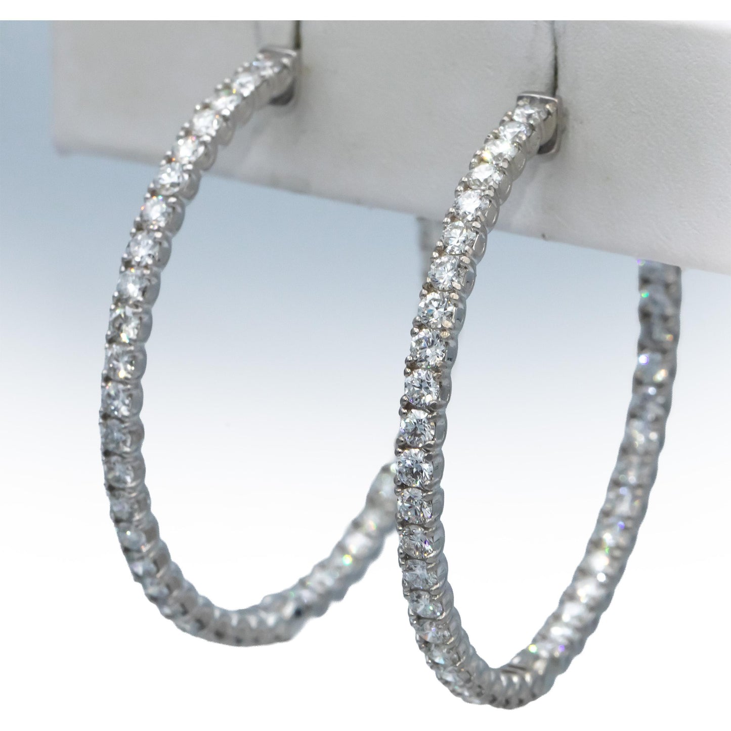 18k White Gold Round Diamond Inside Out Oval Hoop Earrings 11.55CT