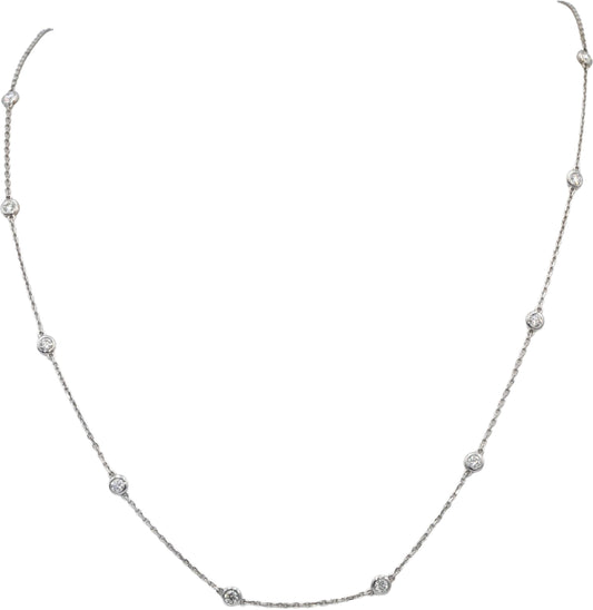 14k White Gold VS Round Bezel Set Diamond By The Yard Necklace Chain 1.33CT
