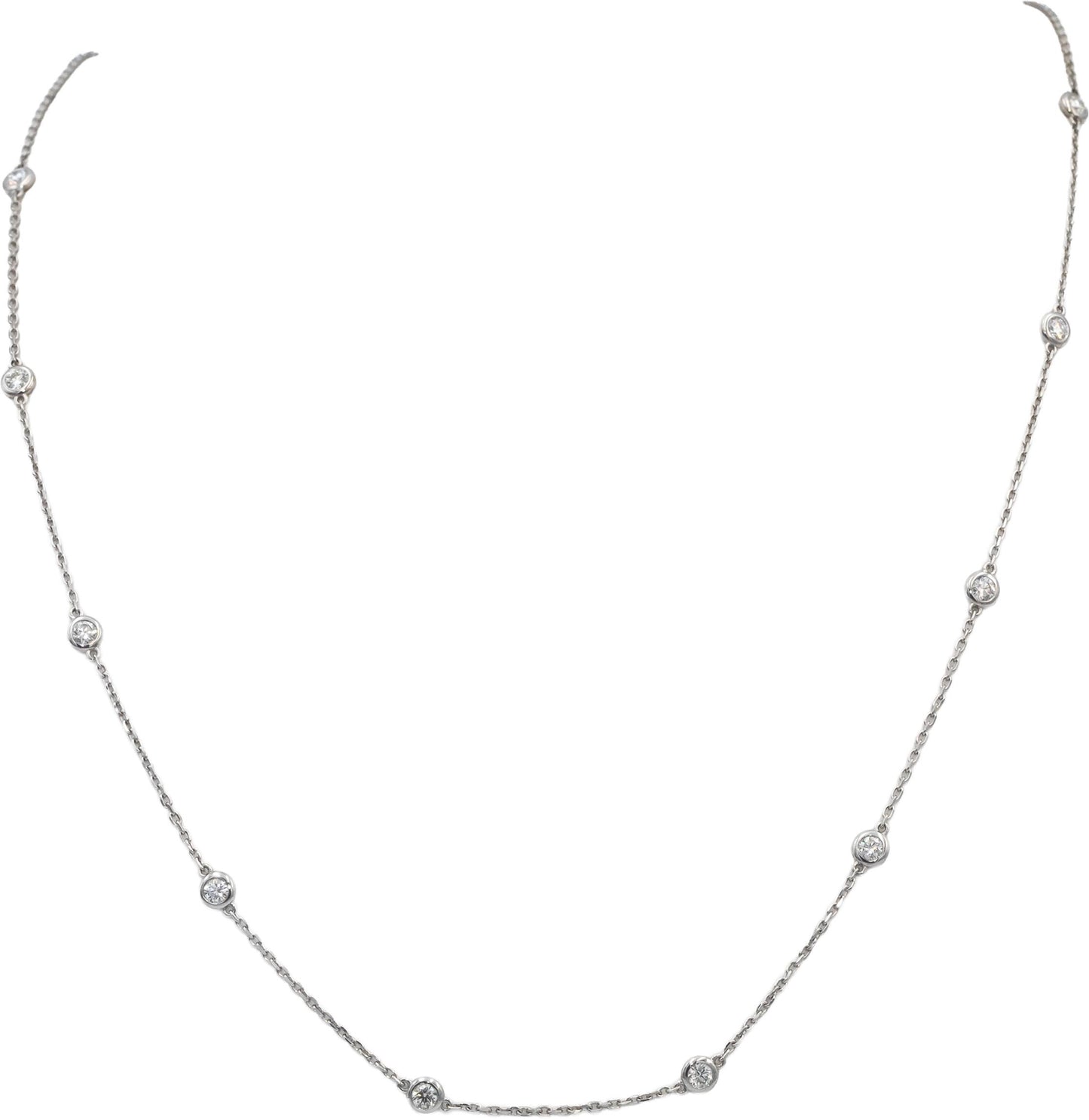 14k White Gold VS Round Bezel Set Diamond By The Yard Necklace Chain 0.78CT